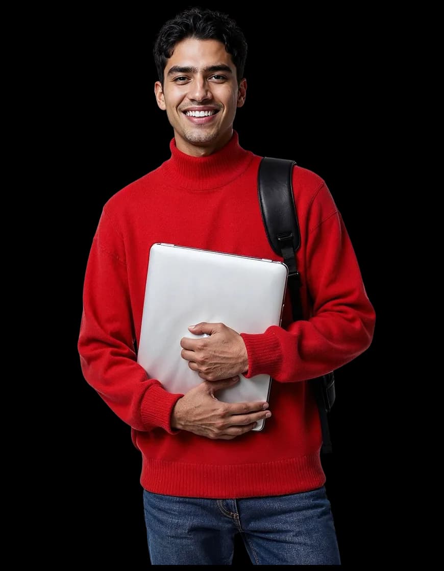 Student with a laptop ready for an industrial visit