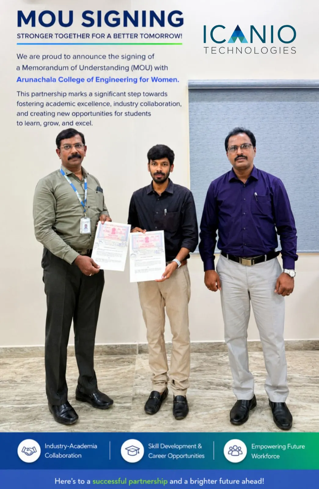 MoU between Icanio Technologies and Arunachala College of Engineering for Women